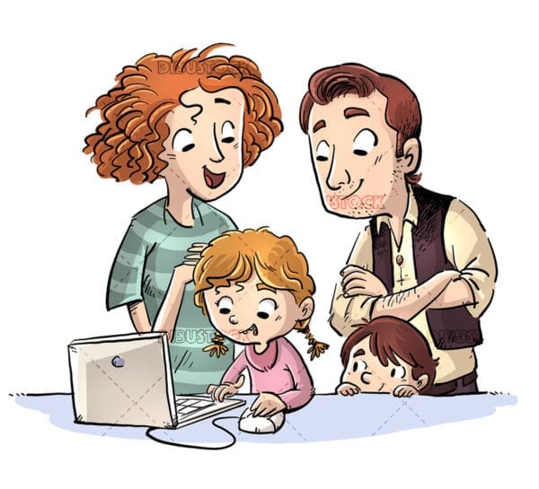 Happy family using a computer