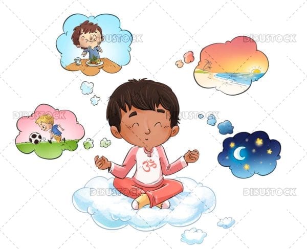 Boy meditating thinking about activities