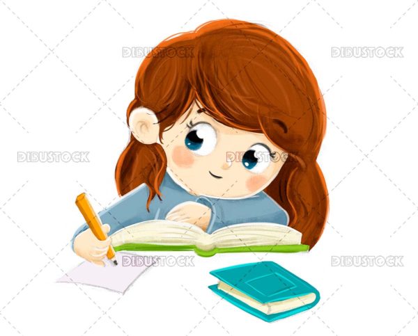 Girl writing while thinking something